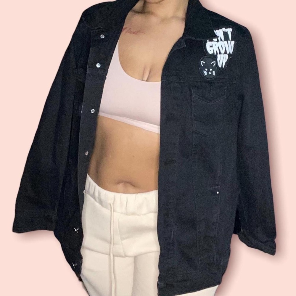 Black Patchwork Denim Jacket - image 3